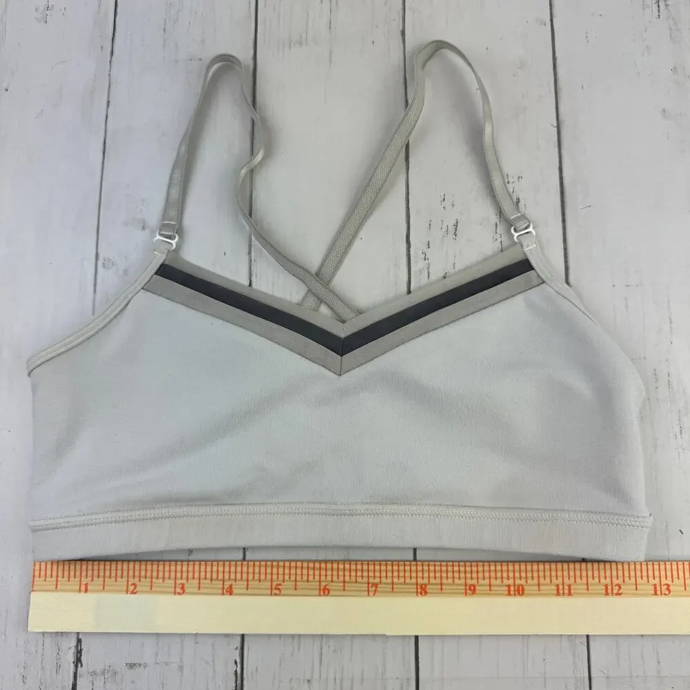 Lululemon White/Grey/Black Mesh V-Neck Cross Back Sports Bra Size 6
